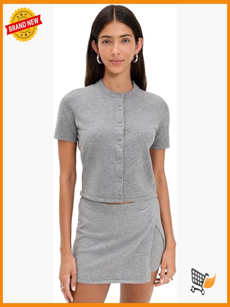 Women's Short Sleeve Cardigan - Lightweight Stretch Jersey, Ribbed Trim